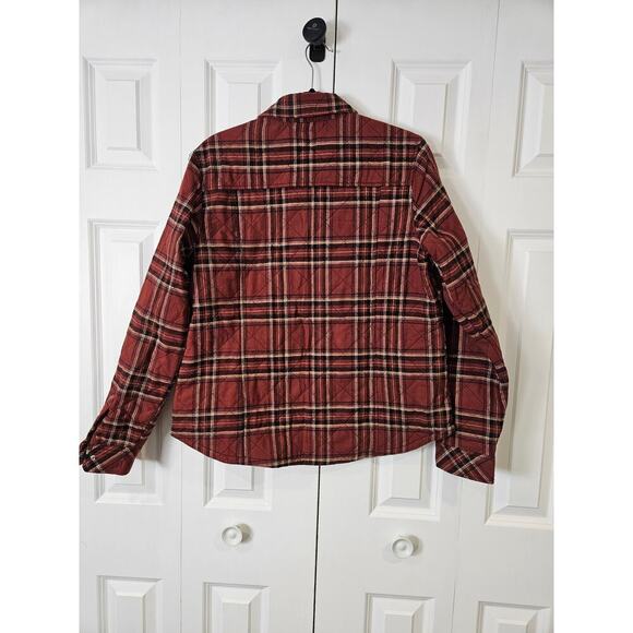 Dickies Womens Large Faded Spell Out Quilted Flannel Shirt Jacket Brown - Picture 2 of 7